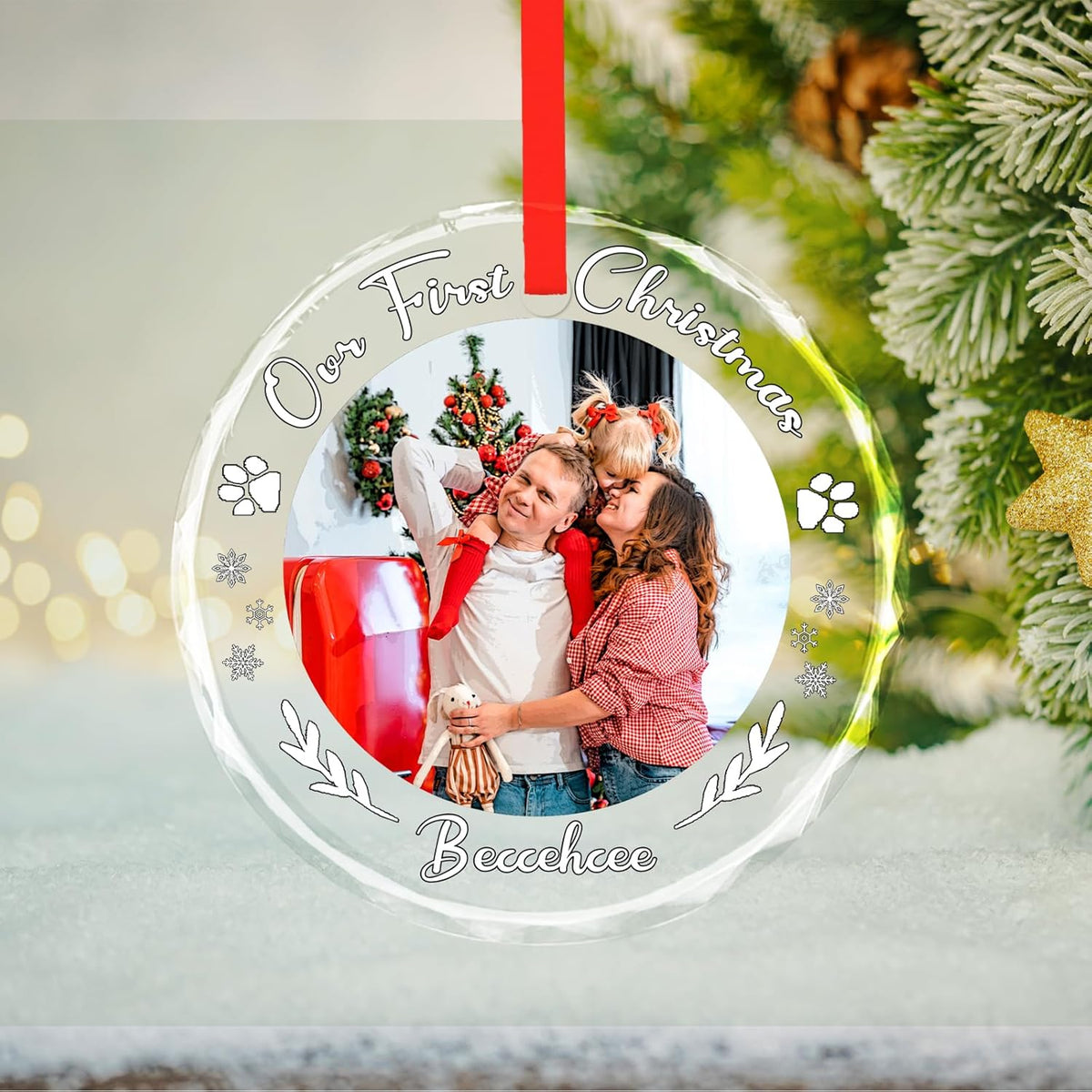 Personalized Christmas Ornaments, Custom Glass Ornament with Name/Photo/Text,Customized Christmas Tree Decor Gifts for Family, Dad, Mom, Him, Her, Couple,Snowflake