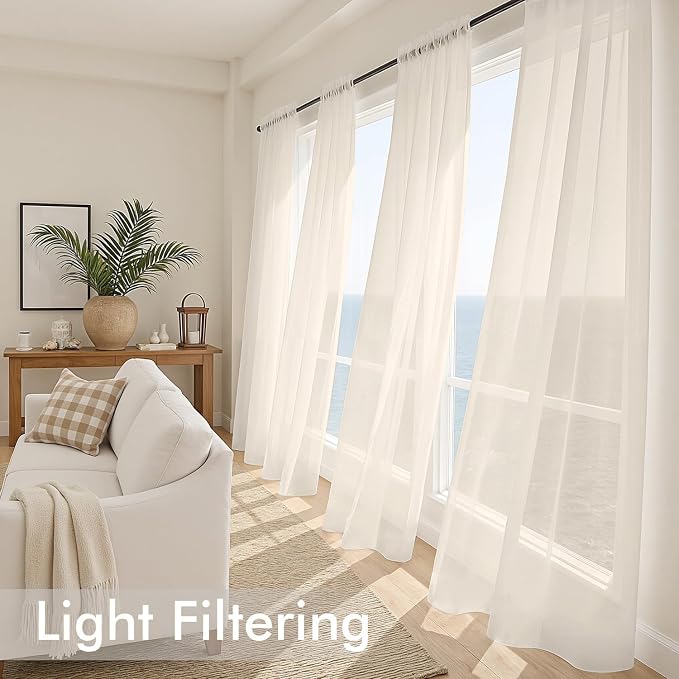 MIULEE Light Beige Sheer Curtains 72 Inches Long 4 Panels 42 x 72 Inches | - Image 4