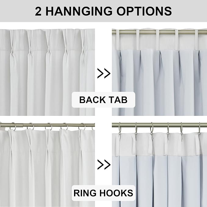 Vision Home White Pinch Pleated Full Blackout Curtains 60 inch Wide Thermal - Image 5