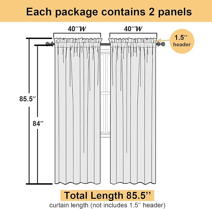 Black Sheer Curtains 84 Inches Long 2 Panels, Solid Voile Light Filtering Airy - Image 4