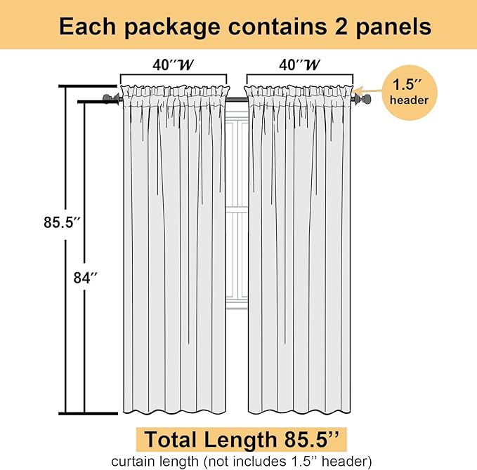 Charcoal Grey Sheer Curtains 84 Inches Long 2 Panels, Voile Airy Light - Image 2