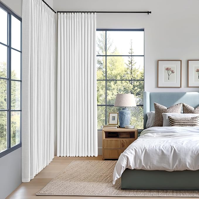 MIULEE White Pinch Pleated 100% Blackout Linen Curtains 40x90 Inches | Room - Image 2