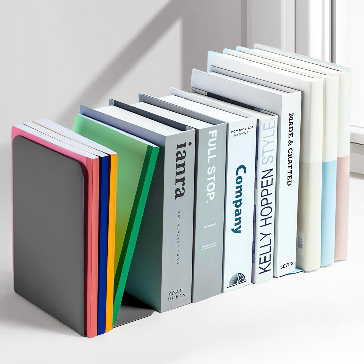 M&G Book Ends 1 Pair, Black Large Metal Bookends for Shelves, L-Type Book Stopper for Heavy Books, Non-Skid Bookstand for Office Home School Supplies