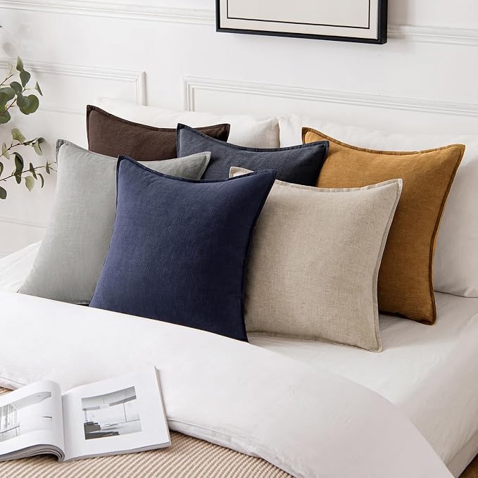 MIULEE Decorative Linen Euro Sham Pillow Covers 24x24 Hazel | Boho Farmhouse​ - Image 4