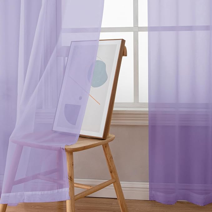 Light Purple Sheer Curtains 90 Inches Long 2 Panels Set - Image 6