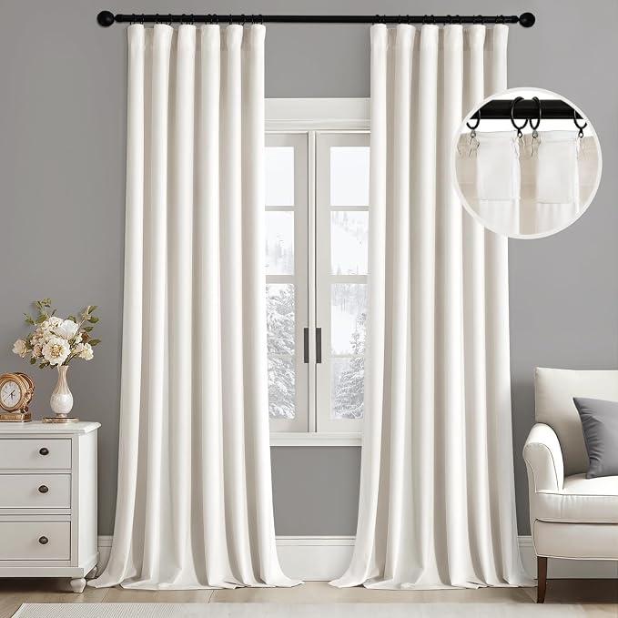 MIULEE Velvet Curtains 50W x 100L 2 Panels Ivory Blackout Curtains | Luxury by MIULEE