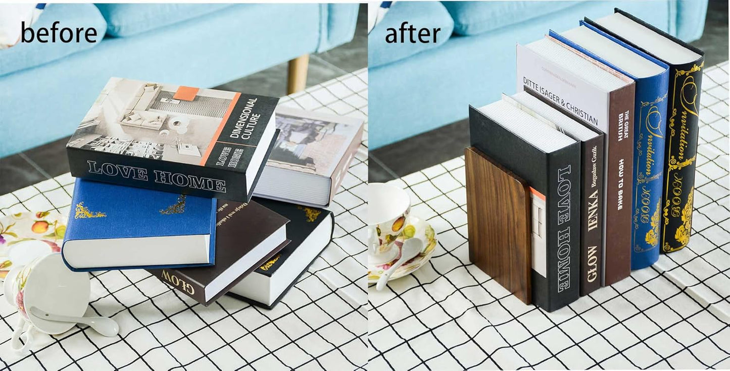 Large Bookend Hold Heavy Books- 7x4x5in 2 Pack Wood Bookends for Heavy Books Heavy Duty Walnut Book Ends for Men Wood Bookends for Office Desk Non-Skid