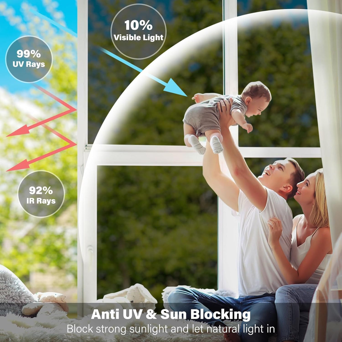 Kromapolis One Way Window Privacy Film Reflective Mirror Home Window Tint, Daytime Privacy Heat Control Anti UV Glass Tinting Static Cling (Black-Silver, 45.2 x 157.4 inch)