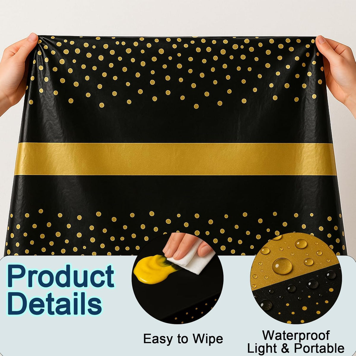 6Pcs Graduation Tablecloth,Graduation Decorations 2025,Black and Gold Retirement Party Decorations for Rectangle Tables,54"x108" Disposable Plastic Table Cloth for Congrats Grad Party Birthday Wedding