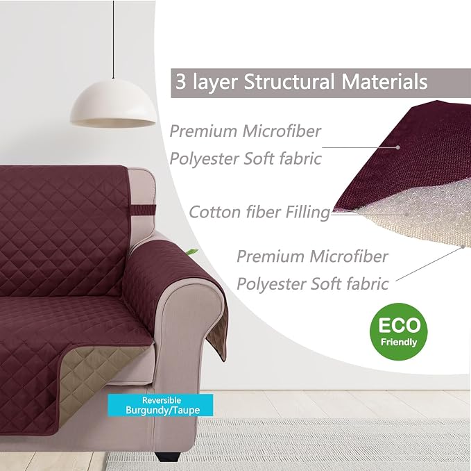 U-NICE HOME Reversible Oversized 28''Chair Covers, Burgundy/Tan | Armchair Cover - Image 5