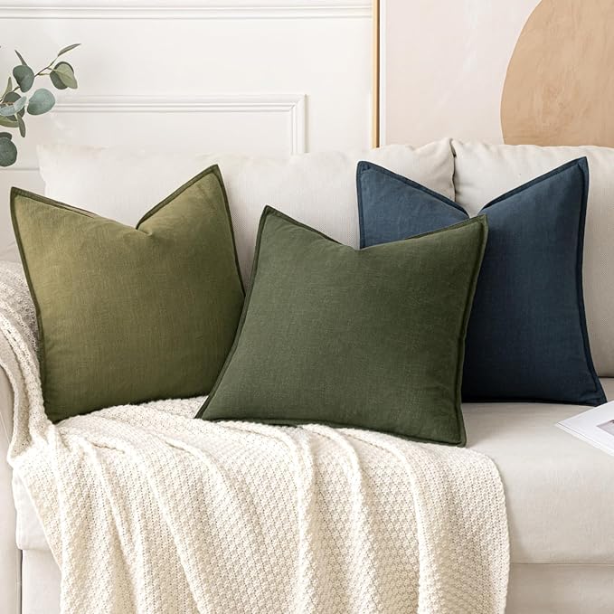 MIULEE Decorative Linen Euro Sham Pillow Covers 22x22 Inch Blue | Boho - Image 4
