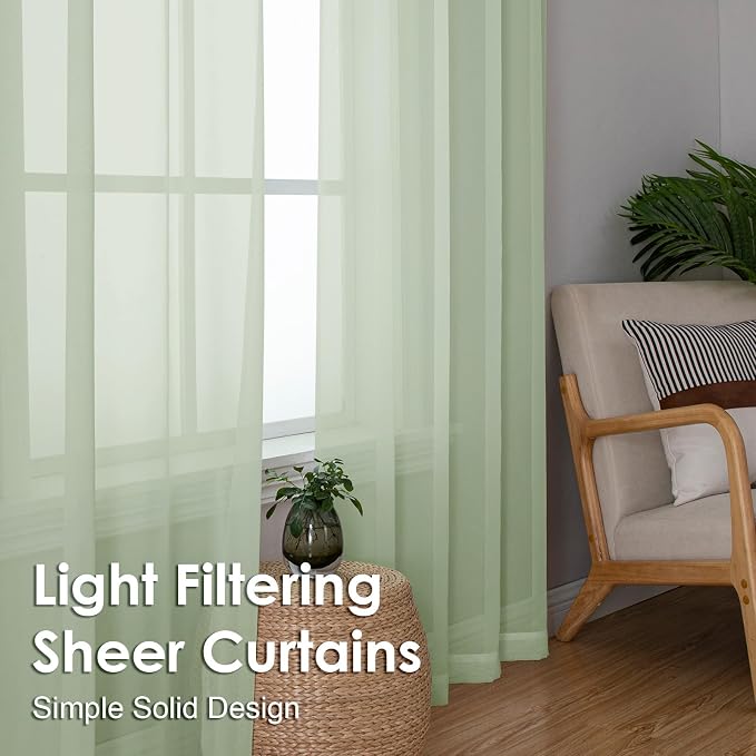 Light Green Sheer Curtains 84 Inches Long 2 Panels - Image 7