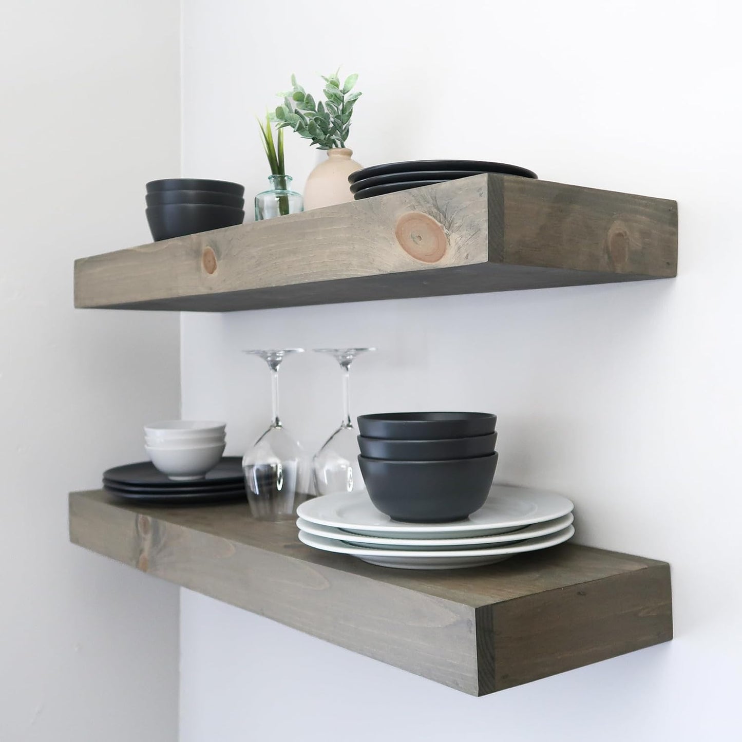 Modern Floating Shelves 3 Inches Thick for Wall, Wide Shelves for Kitchen, Living Room, Bedroom, and Bathroom, Natural Pine Wood, Rustic Wooden Shelf, (Set of 2) (Aged Barrel, 36Lx3Hx8D)