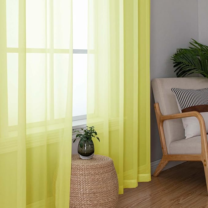 Lemon Sheer Curtains 84 Inches Long 2 Panels, Solid Voile Light Filtering Airy - Image 2