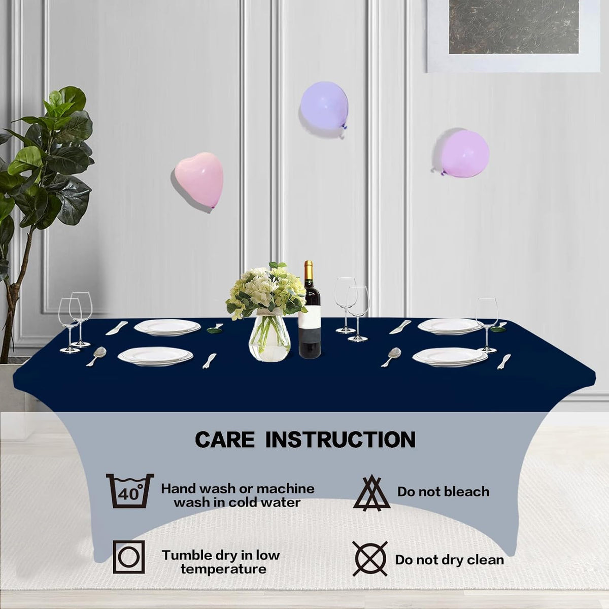 IVAPUPU 2 Pack 8FT Table Cloth for Rectangular Fitted Events Stretch Jean Blue Covers Washable Table Cover Spandex Tablecloth Protector for Party, Wedding, Cocktail, Banquet, Festival