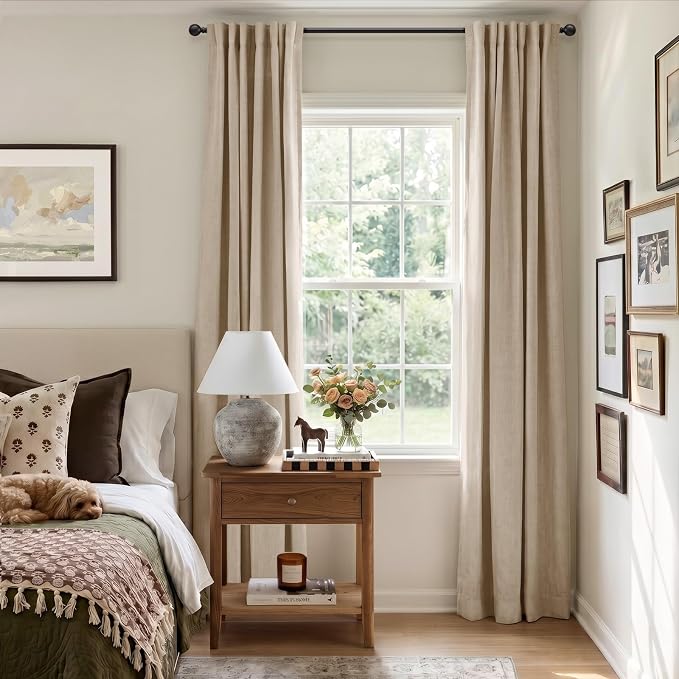 100% Blackout Curtains for Bedroom Oatmeal Linen Look Curtains 84 Inch Long | - Image 5