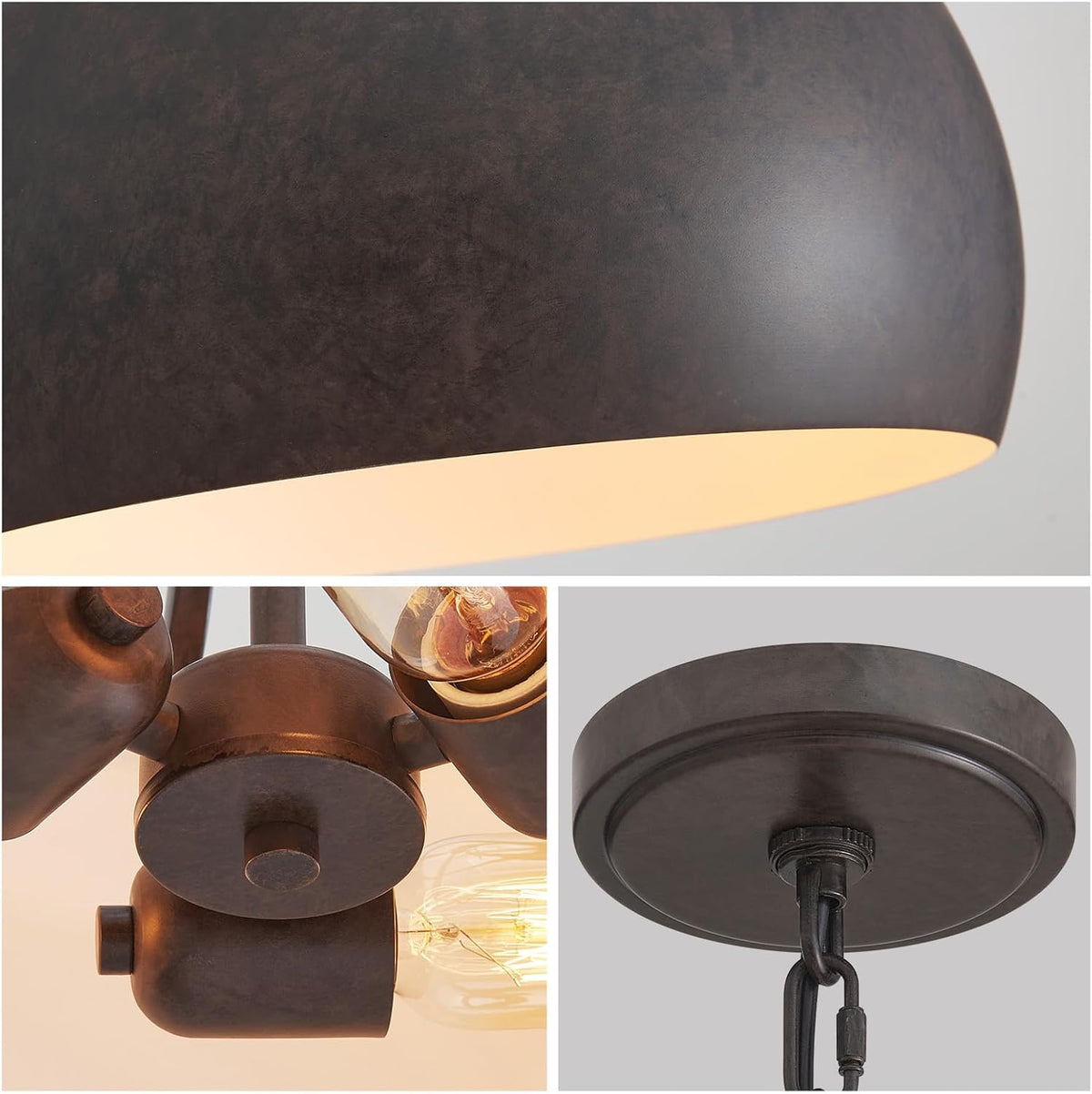WUZUPS Chandelier Rustic Farmhouse Industrial Round Ceiling Pendant LED Light Fixture with Open Bottom Drum Shade, H 15.7" x W 13.4", Distressed Rust