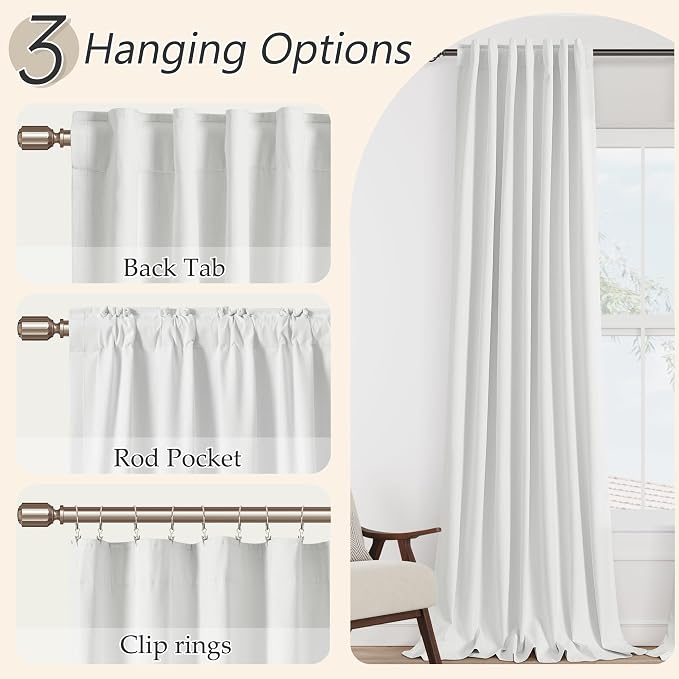 Off White 100% Blackout Linen Curtains 72 Inch Length 2 Panels Set - Image 5