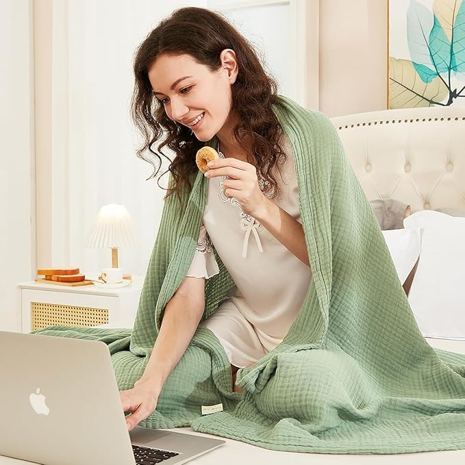 EMME Muslin Blankets for Adults Throw Blanket for Couch Breathable Gauze Soft - Image 2