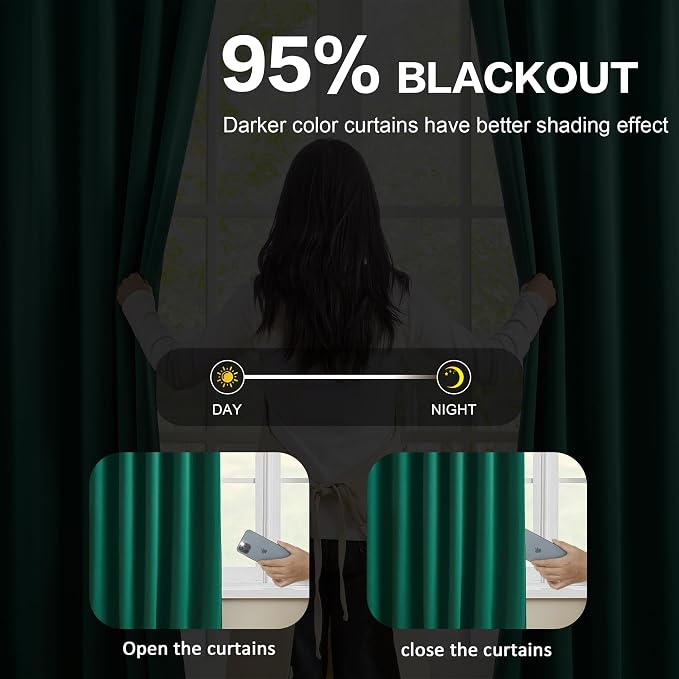 92 Inch Dark Green Pinch Pleated Blackout Curtains - Image 3