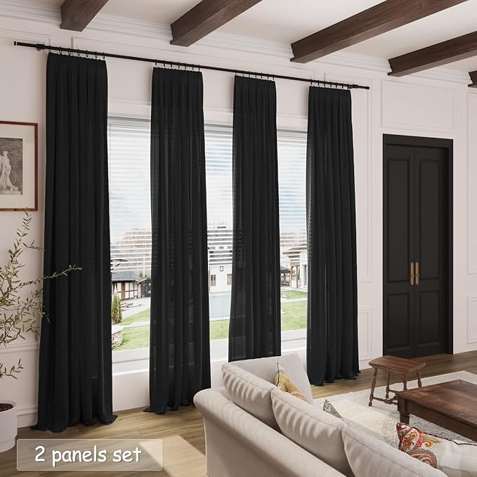 Linen Curtains 84 inches Long for Living Room Privacy Sheer Black Simple Modern - Image 6