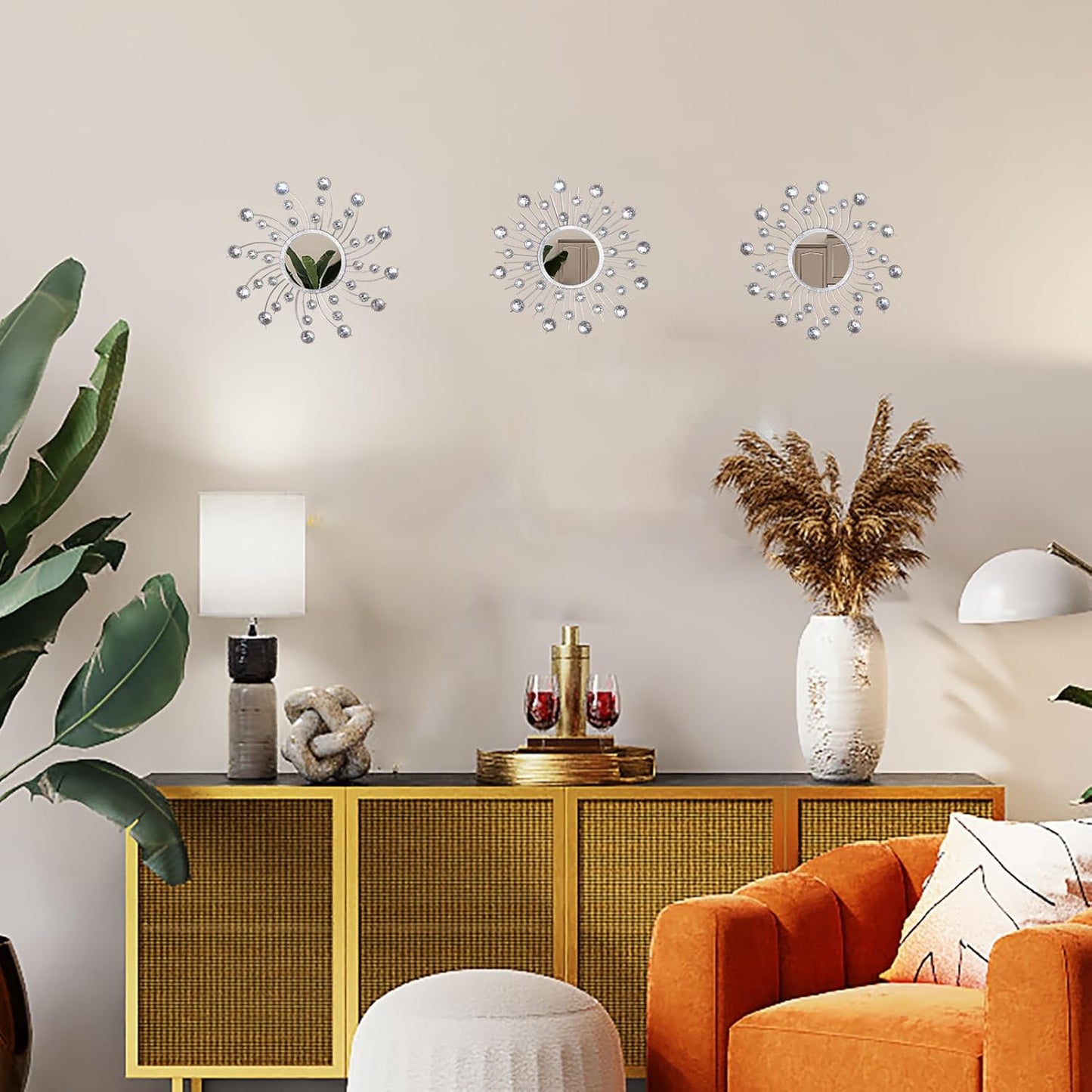Mirror Wall Decor Metal Sun Mirror Wall Art Decorative Mirrors Home Decor Sunburst Mirror Hanging Living Room Bedroom Entryway, Style 1