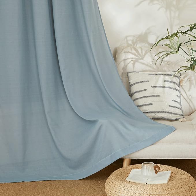 NICETOWN Linen Flax Semi Sheer Curtains 94" Length, Grommet Window Treatments - Image 4