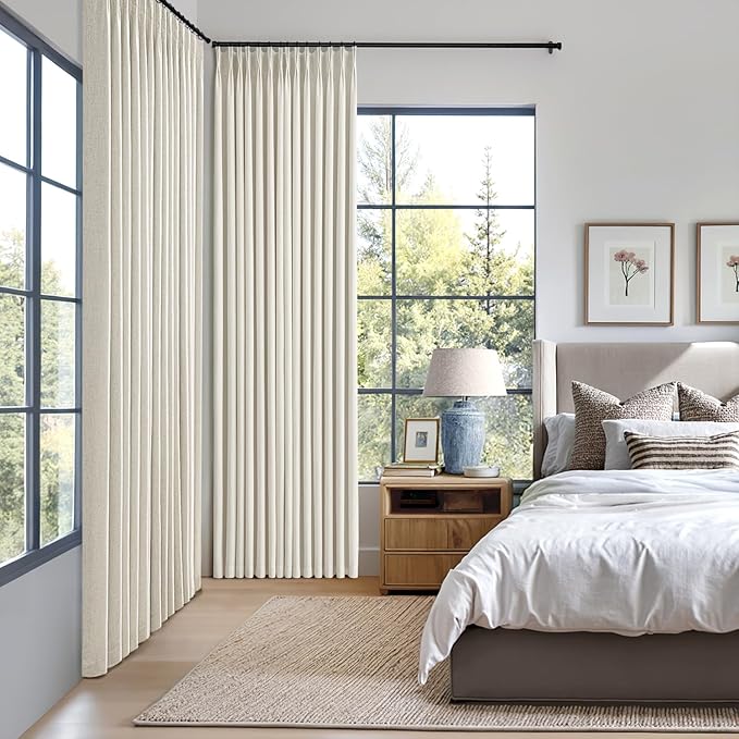 MIULEE Natural Pinch Pleated 100% Blackout Linen Curtains 40x80 Inches | Room - Image 2