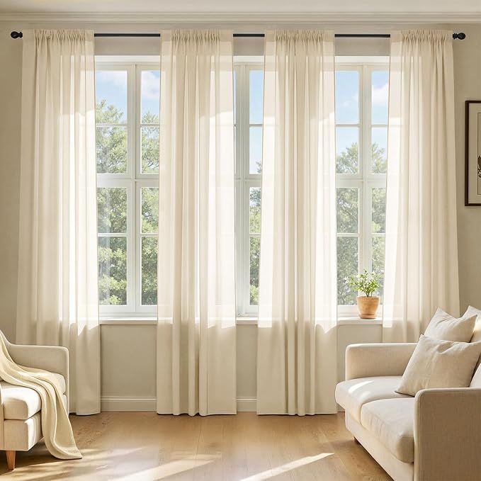 MIULEE Cream Sheer Curtains 102 Inches Long 4 Panels 42 x 102 Inches | Light by MIULEE