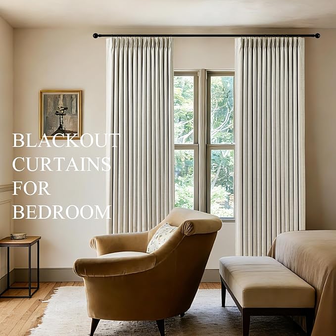 Pinch Pleated 90 Inch Curtains 100% Blackout Linen Curtain - Image 4
