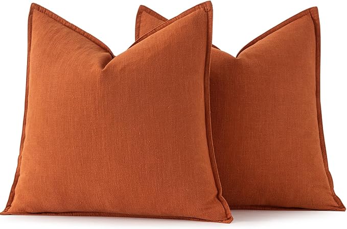 MIULEE Decorative Linen Pillow Covers 20x20 Inch Burnt Orange | Boho Farmhouse​ - Image 6