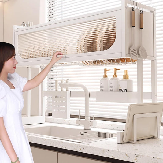 Home Furnishing Dish Rack Over Sink Stainless Steel Over The Sink Dish Drainer Drying Rack Space Kitchen Sink Rack Multifunctional countertop Dish Storage Rack Sink(White,105cm/41.3in)