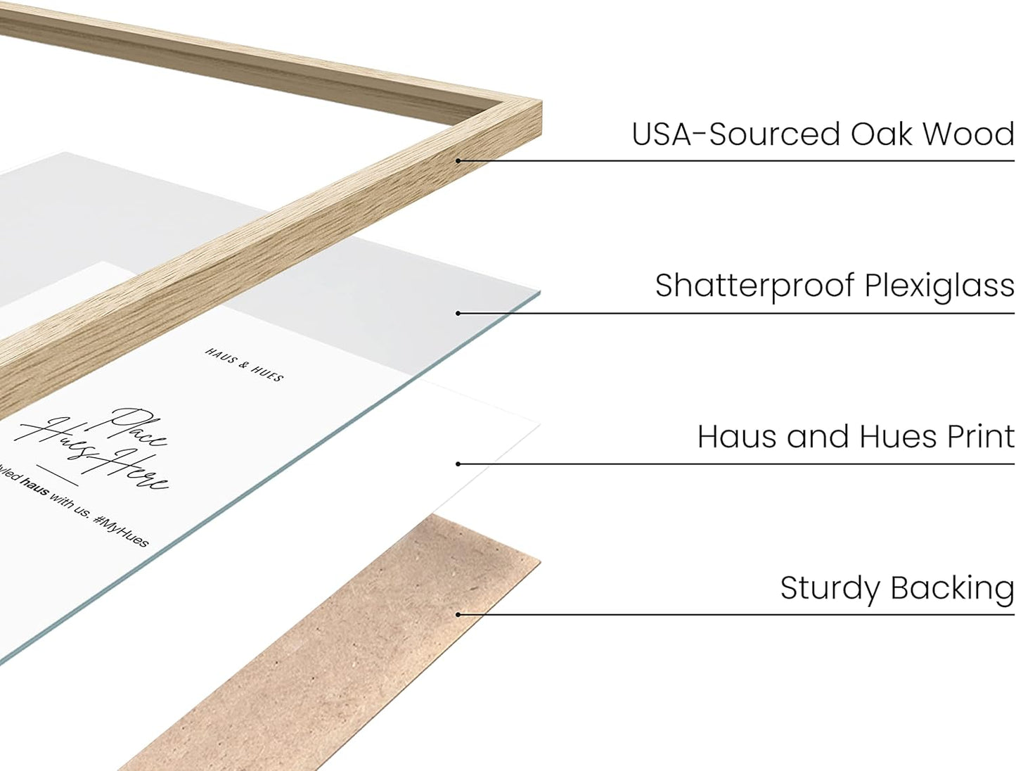 HAUS AND HUES Set of 3 Wooden Frames - 11x17 Natural Wood Picture Frames, Oak Beige