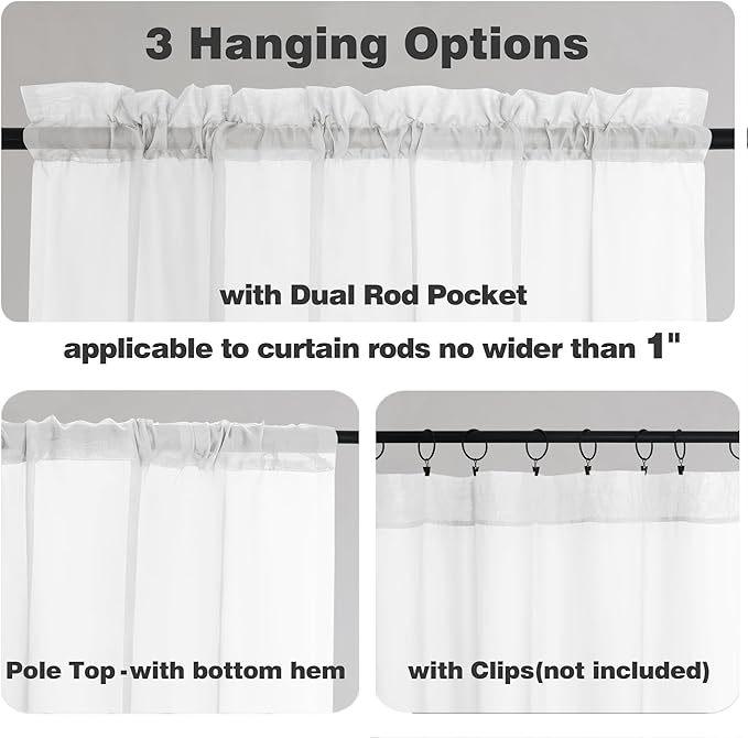 Chyhomenyc White Sheer Valance for Windows, 2 Pack | Light Filtering Voile Soft - Image 7