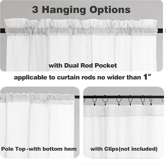 Chyhomenyc White Sheer Curtains 36 inch Length 2 Panels Set | Light Filtering - Image 8