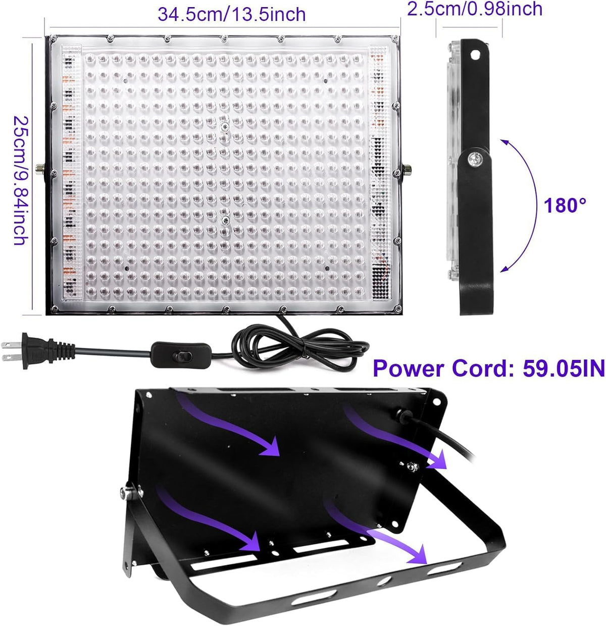 4 Pack 300W Black Lights, Blacklight Flood Light with Plug and Switch,for Glow Party, Black Light Party, Halloween, Body Paint, Neon Glow, Stage Lighting, Fluorescent Poster