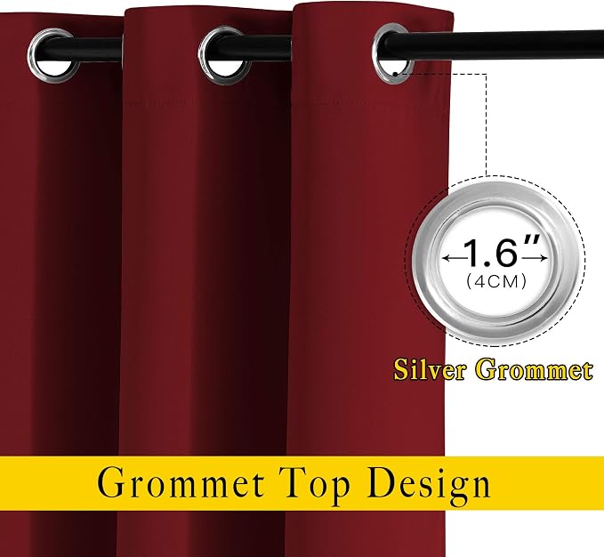 NICETOWN Blackout Burgundy Red Curtains 102 inches Long 2 Panels, Grommet - Image 2