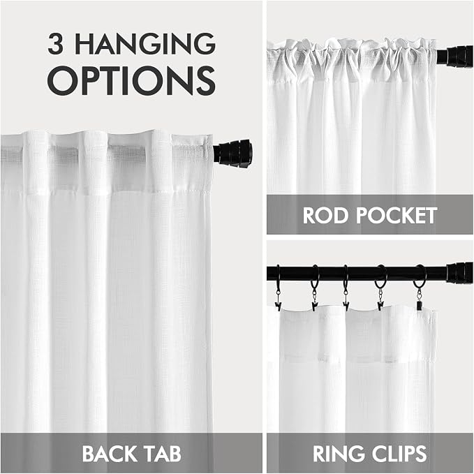 MIULEE White Linen Curtains 86 Inch Long 2 Panels - Image 3