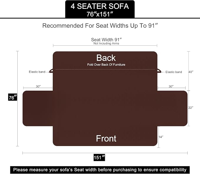U-NICE HOME 4 Seater Sofa Cover 91''Large Couch Cover, Khaki/Light Grey | - Image 6
