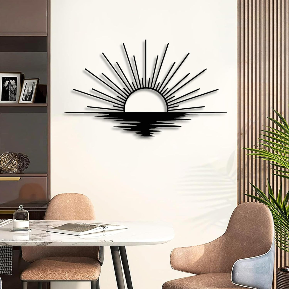 Sunrise Metal Wall Art, Metal Sun Wall Decor, Metal Sun Outdoor Decor, Large Metal Sun Wall Art, Sun Wall Art, Boho Sun Wall Art, Sunshine Metal Sign, Living Room Bedroom Wall Hangings (Gold, 53"x 31"| 135x80cm)