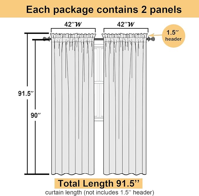 Aqua Sheer Curtains for Living Room 90 Inches Long 2 Pcs, Voile Solid Color - Image 3