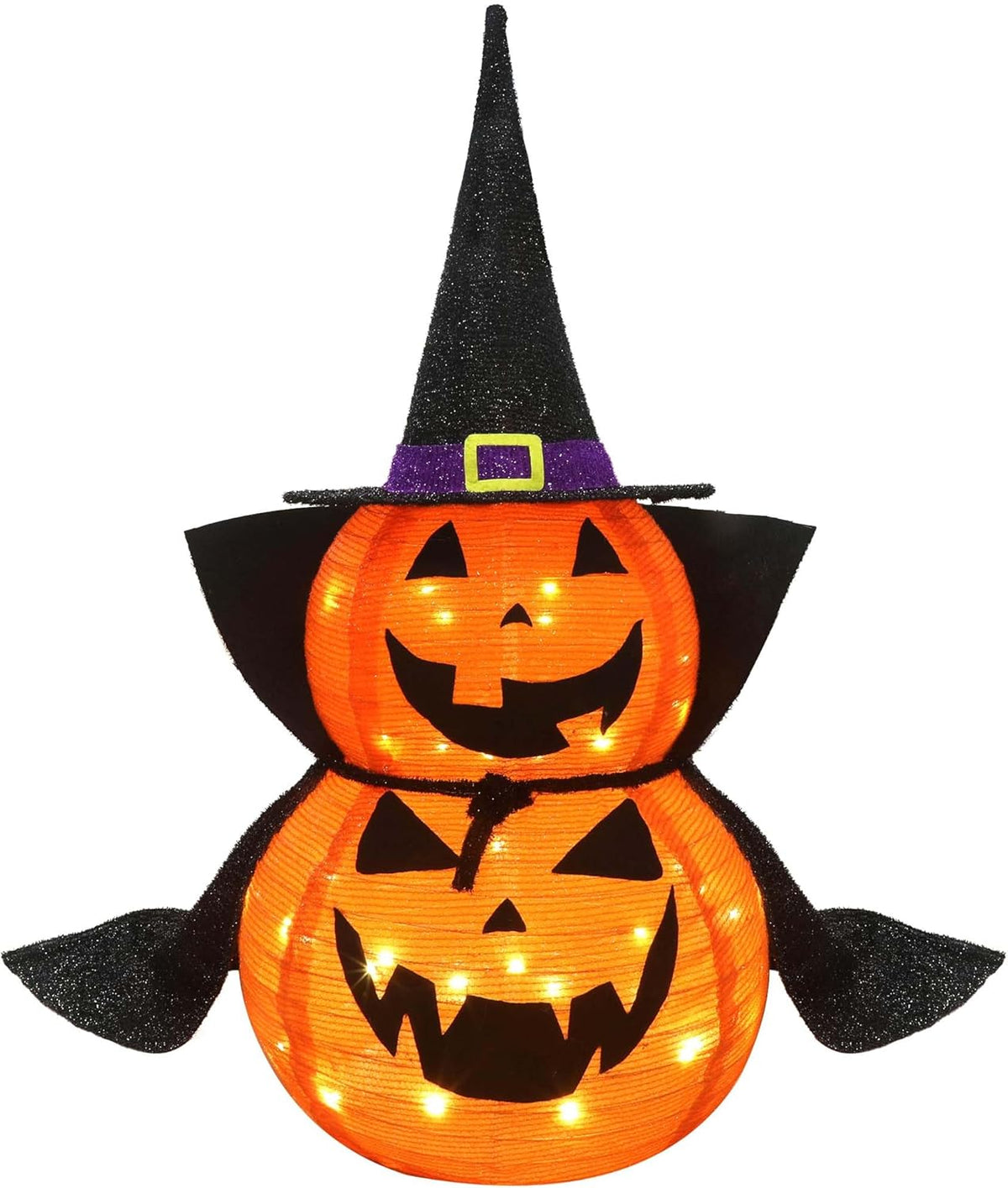 3FT Halloween Collapsible Pumpkin Decoration, 50 LED Pop-Up Pumpkin Lamp with Star Cap, Plug in Halloween Jack-O-Lantern with Metal Stand for Indoor Outdoor Garden Patio Party Decor