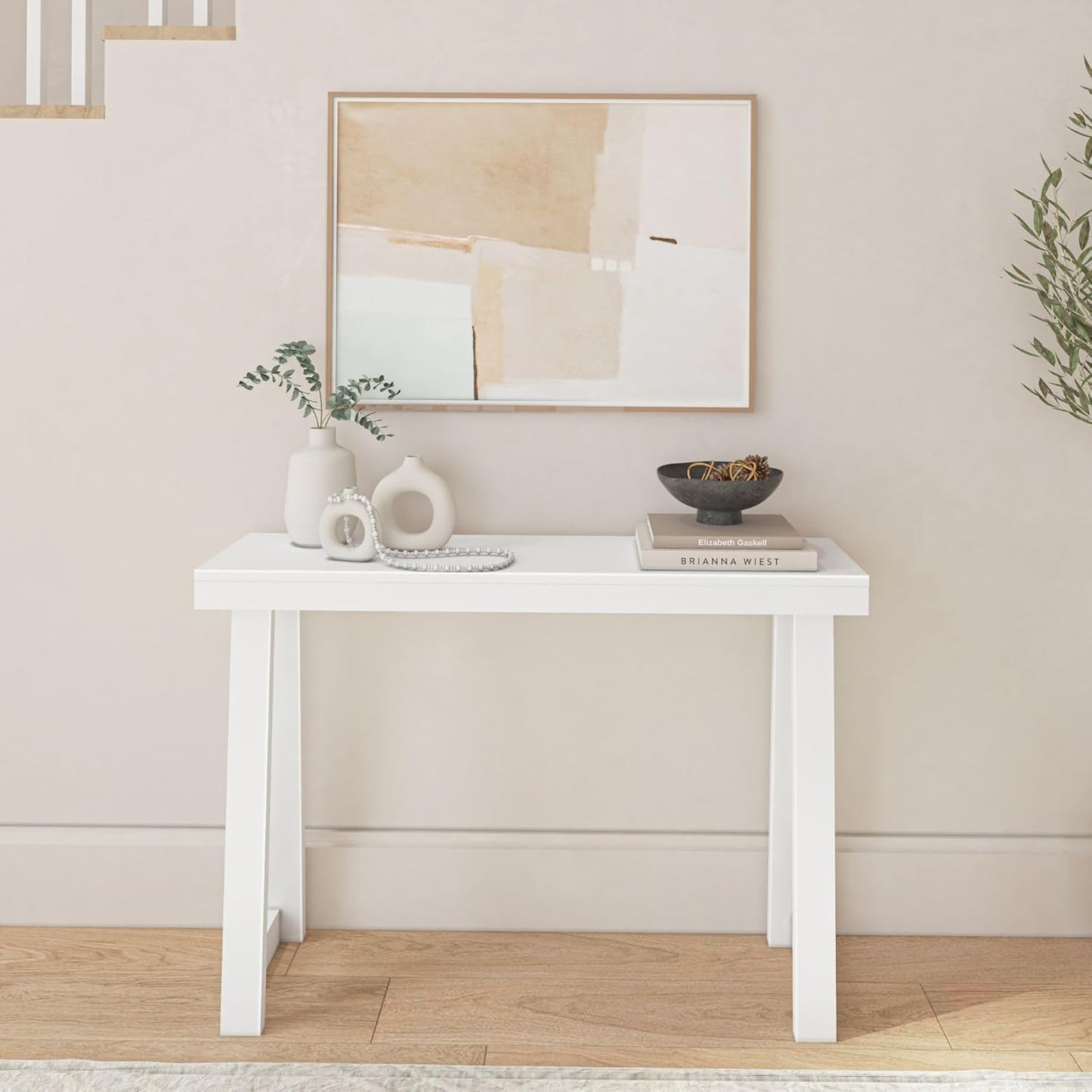 Plank+Beam Solid Wood Console Table, 46.25 Inch, Sofa Table, Narrow Entryway Table for Hallway, Behind The Couch, Living Room, Foyer, Easy Assembly, White