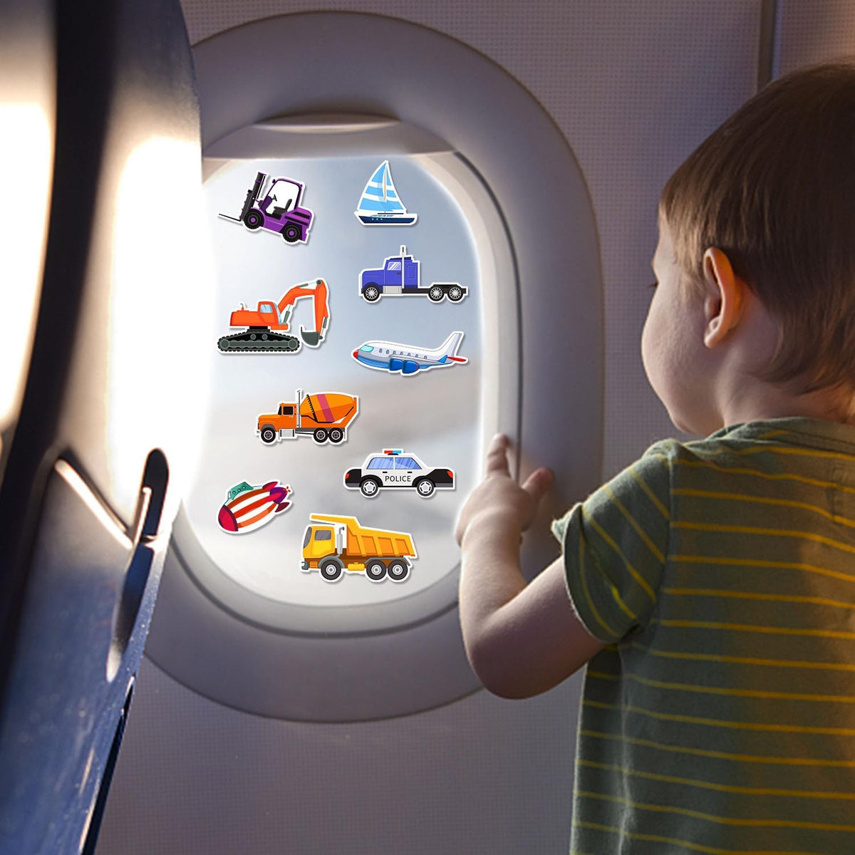 Window Clings Stickers for Kids Window Gel Clings Decals Thick Gel Clings Toddlers and Adults Classroom Home Nursery Airplane Birthday Party Supplies (City Transportation)