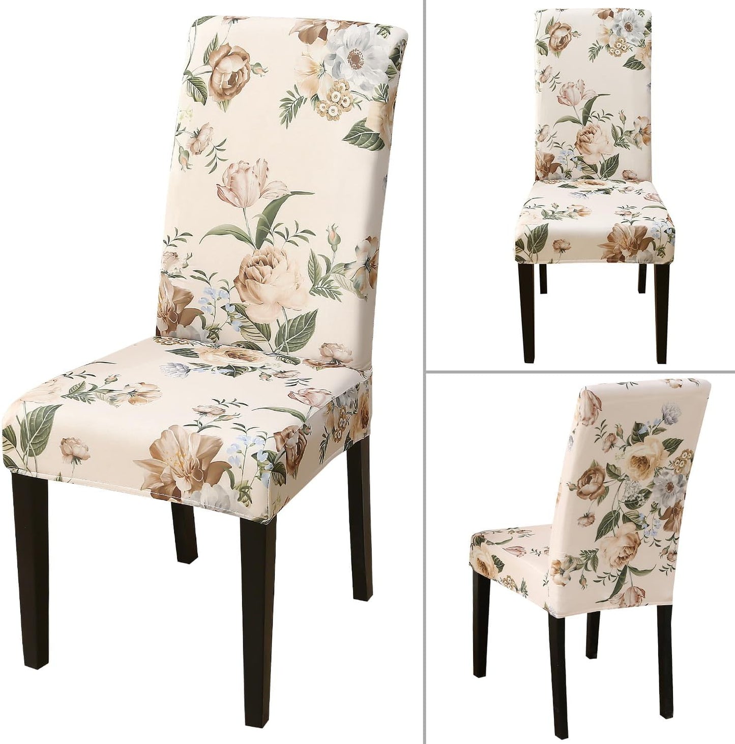 JQinHome Pattern Chair Covers for Dining Room Set of 6, High Stretch Removable Washable Parsons Chair Slipcover for Home Party Hotel Wedding Ceremony (Peony Flower,6PCS)
