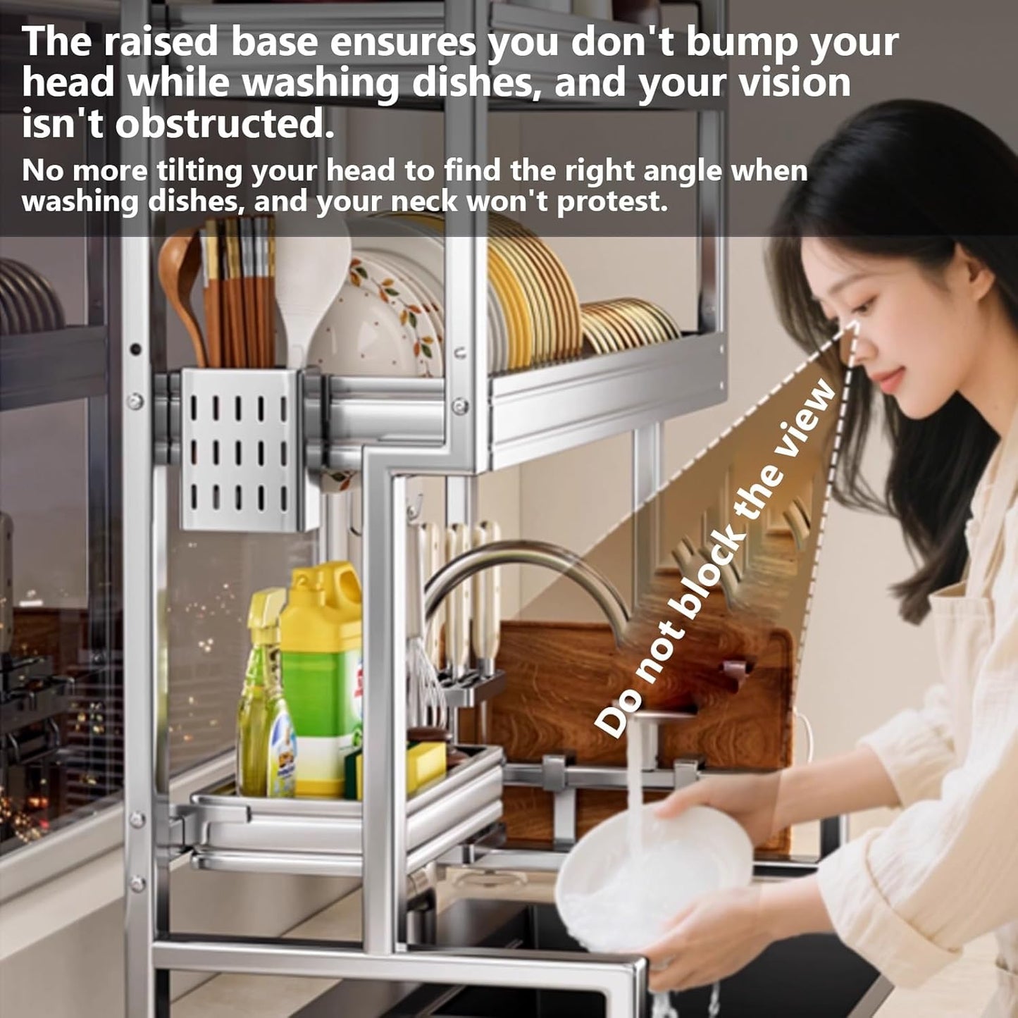 Kitchen Sink Rack Sink Above The Dish Drain Dish Washing Rack Stainless Steel Multifunctional Dish Storage Rack,Over The Sink Drying Rack for Dishes(1,95cm/37.4in)