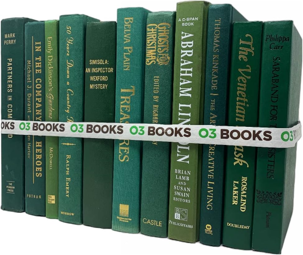 Curated Decorative Books Hardcover Décor Books for Home Décor, Choose Color, Interior Design, Office, Wedding Display, Instant Library, or Staging (Green, Three Feet)