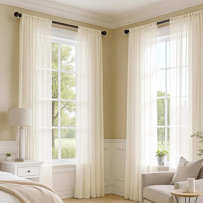 MIULEE Butter Cream Sheer Curtains 96 Inches Long 4 Panels 42 x 96 Inches | - Image 5