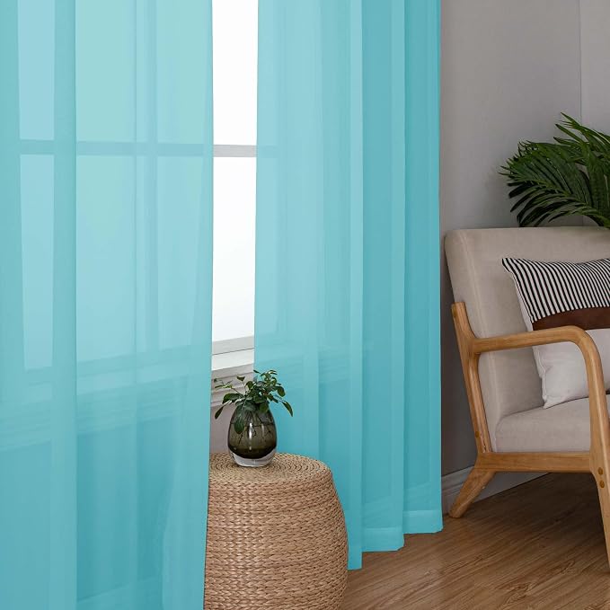 Aqua Sheer Curtains for Bedroom Living Room 54 Inch Length 2 Panels Set - Image 3