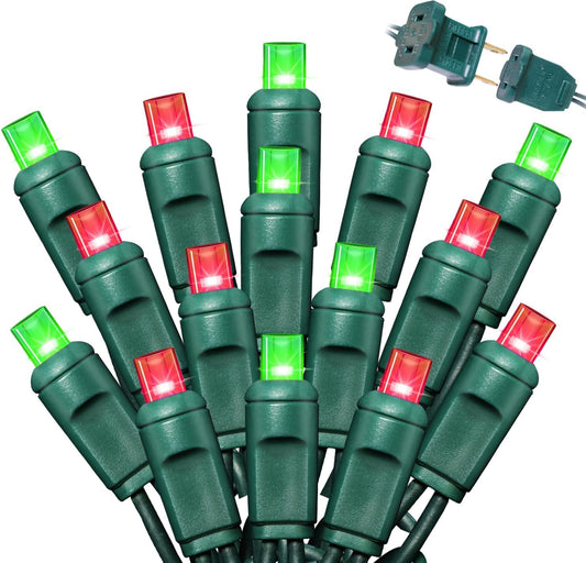 50L String Lights, LED Christmas Lights, 6" SPACING,Green Wire, Red and Green